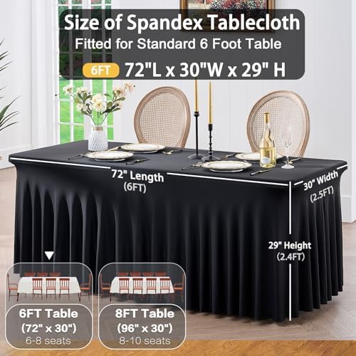 8 Pack Spandex Black Tablecloths for 6 Foot Rectangle Tables, Stretch Table Cloth 6ft Fitted Tablecover Desk Skirt for Parties Weddings Birthday Banquet Baby Shower - Image 5