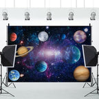 12x8ft Outer Space Decorations Backdrop Galaxy Solar System Starry Planet Earth Moon Birthday Background Universe Science Fiction Milky Way Baby Shower Banner Photo Booth - Image 3