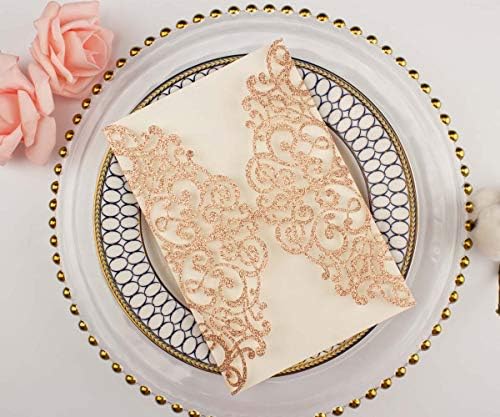 50 pcs 250GSM Rose Red Glitter Wedding Invitations Cards Laser Cut Pocket Covers only, no envelope,no insert 5x7 - Image 4