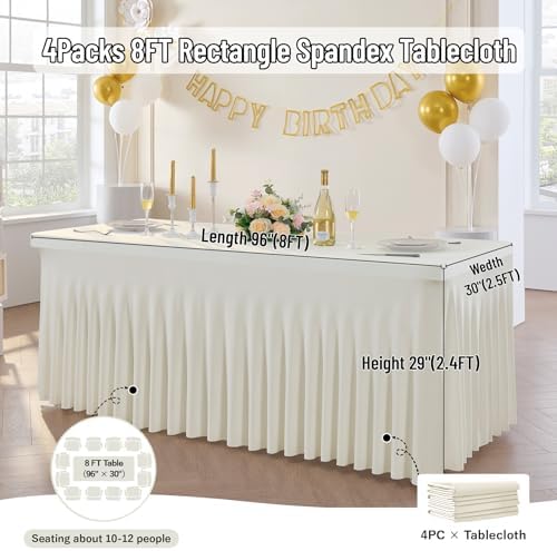 Spandex Tablecloth 8FT Rectangle Table Cover 4 Pack Ivory Wrinkle-Free - Image 6