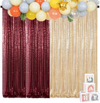 ShinyBeauty Sequin Backdrop 4 Panels 2x8FT Burgundy Gold for Wedding Party - Image 3