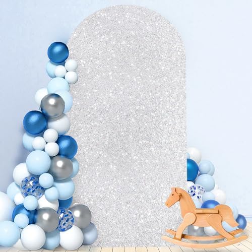 MODFUNS Silver Sequin Arch Cover Backdrop Fabric 7.2FT Spandex Backdrop Cover Wedding Arch Covers Glitter Arch Covers Stretchy Back Drop for Outdoor Indoor Celebration Parties Decoration - Image 5