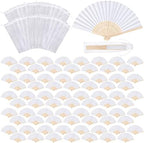 MCEAST 80 Pieces White Folding Paper Fans Wedding Fans Handheld Paper Fan White Bamboo Hand Fan Foldable Cool Favors with 80 Organza Bag for DIY Decor Wedding Party Favors Summer Guest by MCEAST
