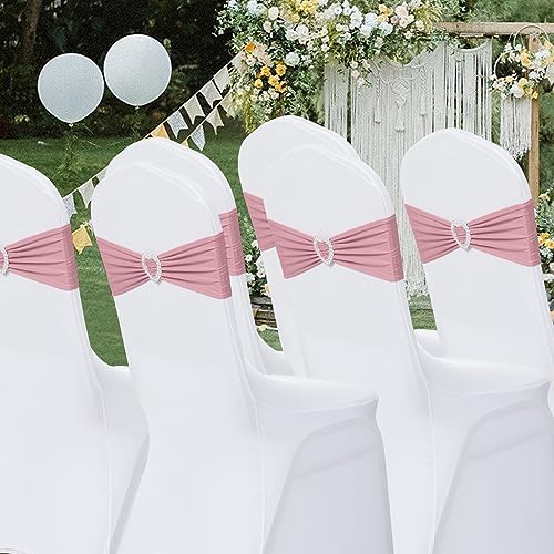 Pack of 120 Spandex Chair Sashes Bows Stretch Chair Cover Band with Buckle Slider Universal Elastic Chair Ties for Wedding Banquet Party Event Decoration (Dusty Pink) - Image 7