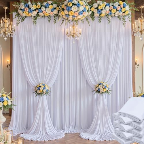 40×14 ft White Wrinkle Free Backdrop Curtain, Soft Silky Polyester Wedding Drapes 8 Panels 14ft Height Photo Backdrop Curtains for Parties Birthday Baby Shower Photography Background Cloth by ENJOYYOURPARTY