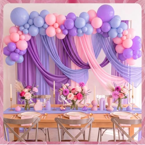 Boao 6 Pcs Pink and Purple Party Decorations Chiffon Table Runner - Image 3