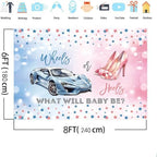 MEHOFOND 8x6ft Wheels or Heels Gender Reveal Backdrop Boy or Girl What Will Baby Be Decorations Banner Cars and High Heels Gender Reveal Baby Shower Photography Background Cake Table Supplies - Image 4
