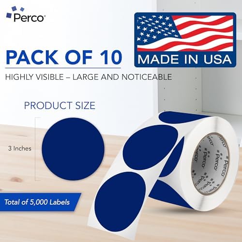 Perco Dark Blue Perforated Round Circle Dot Sticker 3-Inch Labels — 10 Rolls, 5,000 Stickers - Business Logos, Category Labels & Professional Signage, Strong Adhesive - Made in USA - Image 2
