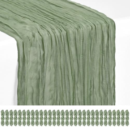 30 Pack Sage Green Cheesecloth Table Runner 17x108 Inches Boho Home Decor by Showgeous