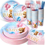 400 Pcs Bear Gender Reveal Party Supplies for 50 Guest, Blue Pink Baby by Funnymoom