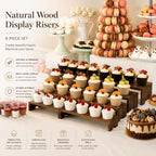 Yikaroeli Large Display Wood Risers Wooden Display Stand Tiered Wood Racks Decorative Rectangular, 4 Set 16 Pieces Cupcake Stands Cake Cologne Perfume Organizer (Large/4Pack Brown) - Image 2