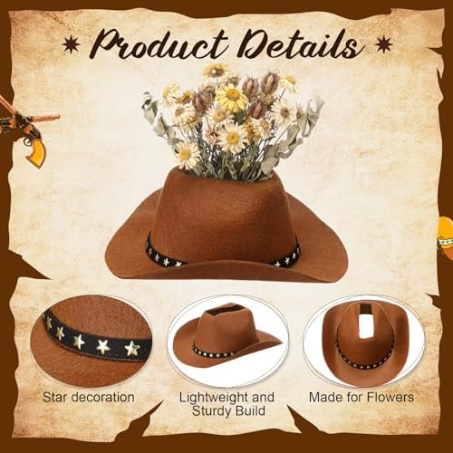 6PCS 7.4in Cowboy Hat Vase Western Table Centerpieces, Star Belt, Brown - Image 3