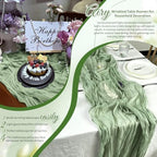 Sage Green Boho Cheesecloth Table Runner 12 Pack 17x108 Inch Sheer Gauze - Image 7
