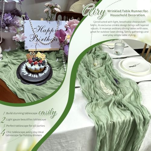 Sage Green Boho Cheesecloth Table Runner 12 Pack 17x108 Inch Sheer Gauze - Image 7