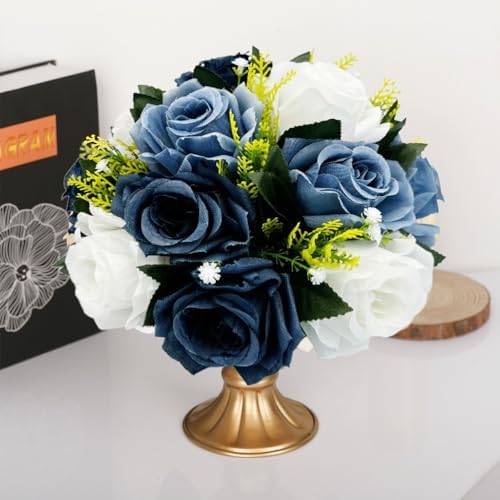 10Pcs Artificial Rose Balls for Centerpieces (Dusty Blue & White) - Image 6