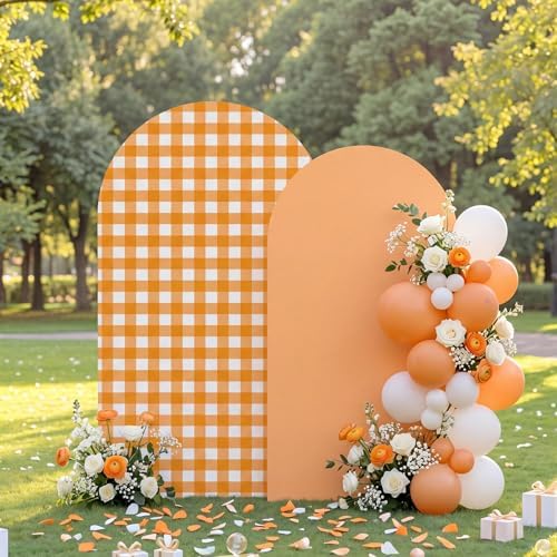 Tegeme 2 Set Gingham Arch Backdrop Cover 7.2ft 6.6ft Fall Orange Arch Cover by Tegeme