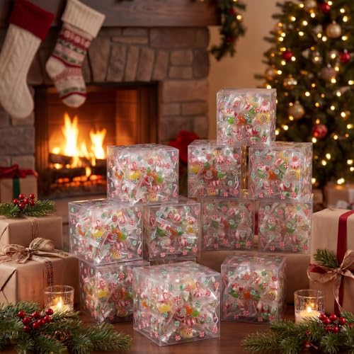 ReliThick 50 Pcs Christmas Clear Favor Boxes 3x3x3 Inch, Xmas Candy Box - Image 6