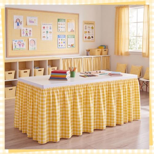 Gingham Teacher Desk Table Skirt for Classroom, Yellow - Image 2