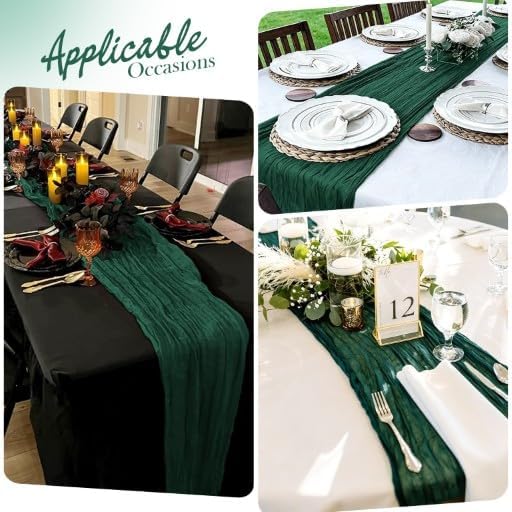 16 Pack Dark Green Cheesecloth Table Runner 21.5 x 120 Inches Boho Gauze Table Runners 10FT Long Cheese Cloth Table Runner for Bridal Shower Baby Shower Birthday Party Wedding Decor - Image 7