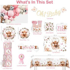 Cocomigo Highland Cow Baby Shower Decorations Pink, Boho Cow Shower Decor - Image 2