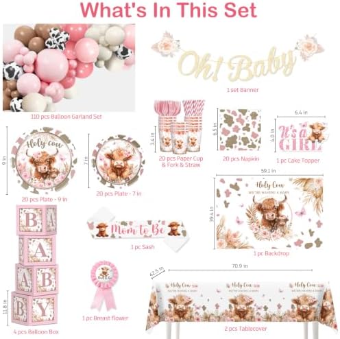 Cocomigo Highland Cow Baby Shower Decorations Pink, Boho Cow Shower Decor - Image 2
