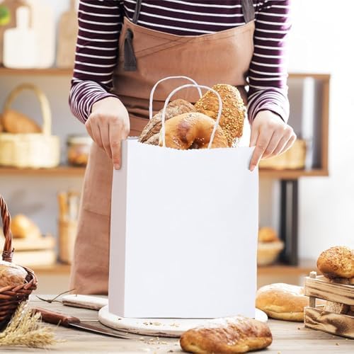 METRONIC Paper Gift Bags 10x5x13 300Pcs White Paper Bags with Handles Bulk - Image 6