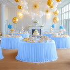 HB HBB MAGIC Baby Blue Tablecloth for Round Table 72 inch Stretchy Elastic Fitted Round Table Cloth Cover 120 inch, Tulle Table Cloth with Skirt Baby Shower Birthday Party Cake Tables Decorations - Image 3