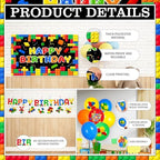 198Pcs Building Block Birthday Party Decorations with Plates, Napkins,Cups,Banner,Backdrop,Tablecloth, Balloons,Cake Toppers,Honeycombs for Boys Kids Birthday Party Supplies Serve 24 Guests - Image 4