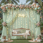 20ft×10ft Wrinkle Free Sage Green Backdrop Curtain Drapes, 4 Panels 5ftx10ft Sheer Tulle Chiffon Backdrop Panels Curtains for Wedding Baby Shower Birthday Party Stage Photo Home Decorations - Image 3