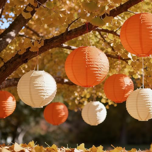 20Pcs Orange and Peach Paper Lanterns 6" 8" 10" Inches Round Hanging Paper Lanterns Decorations for Wedding Graduation Birthday Party Bridal Shower (Pack of 4) - Image 4