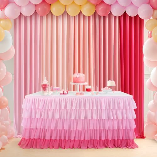 Pink Table Skirt Tutu Tulle Gradient Pink Tablecloth for Round or Rectangle Table Baby Shower Birthday Unicorn Party Home Decor 9ft - Image 2