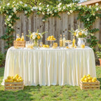 Wish Care Cream White Table Clothes for Rectangle Tables 6ft, Wrinkle Resistant Fitted Table Cloth with Pleated Ruffle Skirts for Banquet Wedding Baby Shower Folding Tables - Image 3