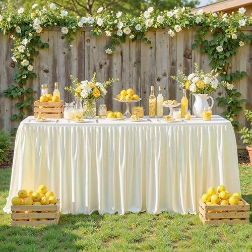 Wish Care Cream White Table Clothes for Rectangle Tables 6ft, Wrinkle Resistant Fitted Table Cloth with Pleated Ruffle Skirts for Banquet Wedding Baby Shower Folding Tables - Image 3