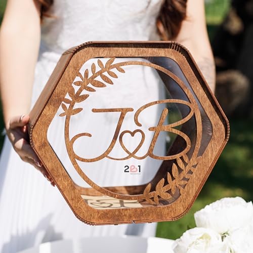 2B1WEDDING Wedding Card Box Personalized - Rustic Wedding Decorations for Reception Inside - Wood Card Box For Gift Holder - Wooden Card Box with Slot for Honeymoon Bridal Baby Shower Birthday - Image 2