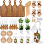 38Pcs Baby Shower Prizes for Game Winners Acacia Cheese Board Fork Butter Spreaders Coasters Towel Artificial Potted Plant Gift Bag for Baby Shower Bridal Shower Favors (4 Sets, Acacia Square Shaped) by WishFond
