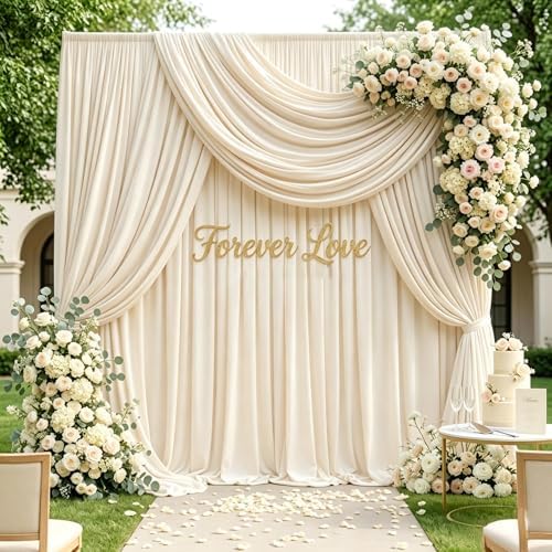 20ft x 10ft Beige Backdrop Curtains for Parties, 4 Panels 5ft x 10ft Wrinkle-Free Polyester Photo Backdrop Drapes for Wedding Birthday Baby Shower Graduation Photography Background by Gewonelife