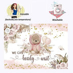 We Can Bearly Wait Backdrop 8x6ft Boho Baby Shower Party Backdrop Pink Floral Bohemian Pampas Grass Bear Baby Shower Photography Background Kids Portrait Photo Backdrop Cake Table Decor - Image 4