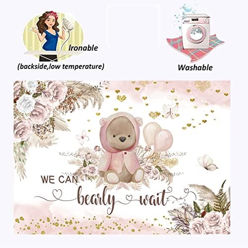 We Can Bearly Wait Backdrop 8x6ft Boho Baby Shower Party Backdrop Pink Floral Bohemian Pampas Grass Bear Baby Shower Photography Background Kids Portrait Photo Backdrop Cake Table Decor - Image 4