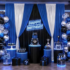 Prince Backdrop Curtains-Black n Royal Blue Drapes n Silver Sequin Backdrop - Image 7