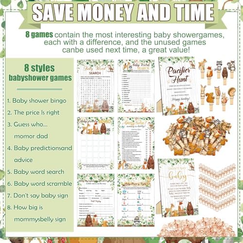 Sherr 424 Pcs Woodland Baby Shower Games Decorations, Set 8, 50 Pacifiers - Image 4