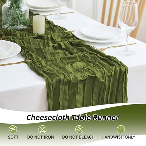 16 Pack Olive Green Cheesecloth Table Runner 21.5 x 120 Inches Boho Gauze Table Runners 10FT Long Cheese Cloth Table Runner for Bridal Shower Baby Shower Birthday Party Wedding Decor - Image 6