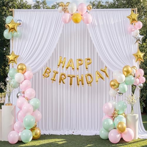 40ft x 10ft Wrinkle Free White Backdrop Curtain for Parties, 8 Panels Silky Polyester White Wedding Drapes for Backdrop 10 ft Photo Back Drop Fabric Cloth for Party Graduation Photography Background - Image 3