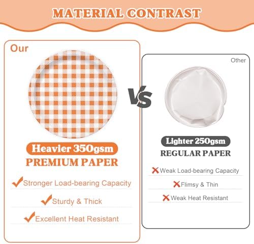 Vyntra 350-Pc Orange Gingham Paper Plates and Napkins Party Supplies - Image 2