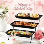 MALACASA 3 Tier Serving Tray, Porcelain Tiered Serving Trays Platters, 12 Inch Serving Stand with Platters,Black Dessert Stand with Collapsible Sturdier Metal Rack,Series PLAT - Image 5