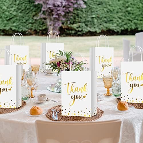 Tinlade 100 Pcs Thank You Gift Bags Bulk Paper Gold Thank You Wedding Bags with Handle for Business, Shopping, Wedding, Baby Shower, Party Favors (White) - Image 6