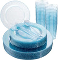 Rubtlamp 180Pcs Blue Glitter Dinnerware Set(30 Guests), Blue Plastic Plate With Gitter Disposable Silverware, Gitter Plate Set Include 30Dinner Platos, 30Dessert Platos, 90Cutlerys, 30Cups for Party by Rubtlamp
