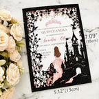20PCS Castle Pocket Invitations, Quinceanera Invitations with Envelopes, Princess Invitation, Laser Cut quince invites (glitter black) - Image 2
