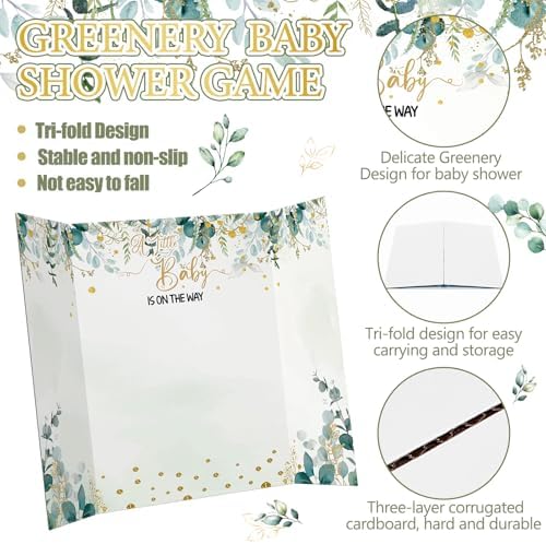 Ctosree 31 Pieces Greenery Baby Shower Diaper Game 1 Diaper Baby Shower Game Board 7 Diapers 10 Plastic Balls 1 Organza Bag for Bridal Games Boy Girl - Image 2