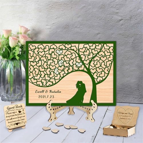 Personalized Tree of Life Wedding Guest Book Alternative Custom Rustic Wooden Family Tree Wedding Guest Book Drop Box with Picture Frame Wedding Guest Book for Reception,A-Family Tree Guestbook-4 by Smallduuck