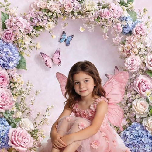 10x8ft Pink Butterfly Floral Backdrop Baby Shower Colorful Flowers Backdrops for Photograph Background Wedding Girl Birthday Table Cake Party Decorations Photo Studio Props - Image 2